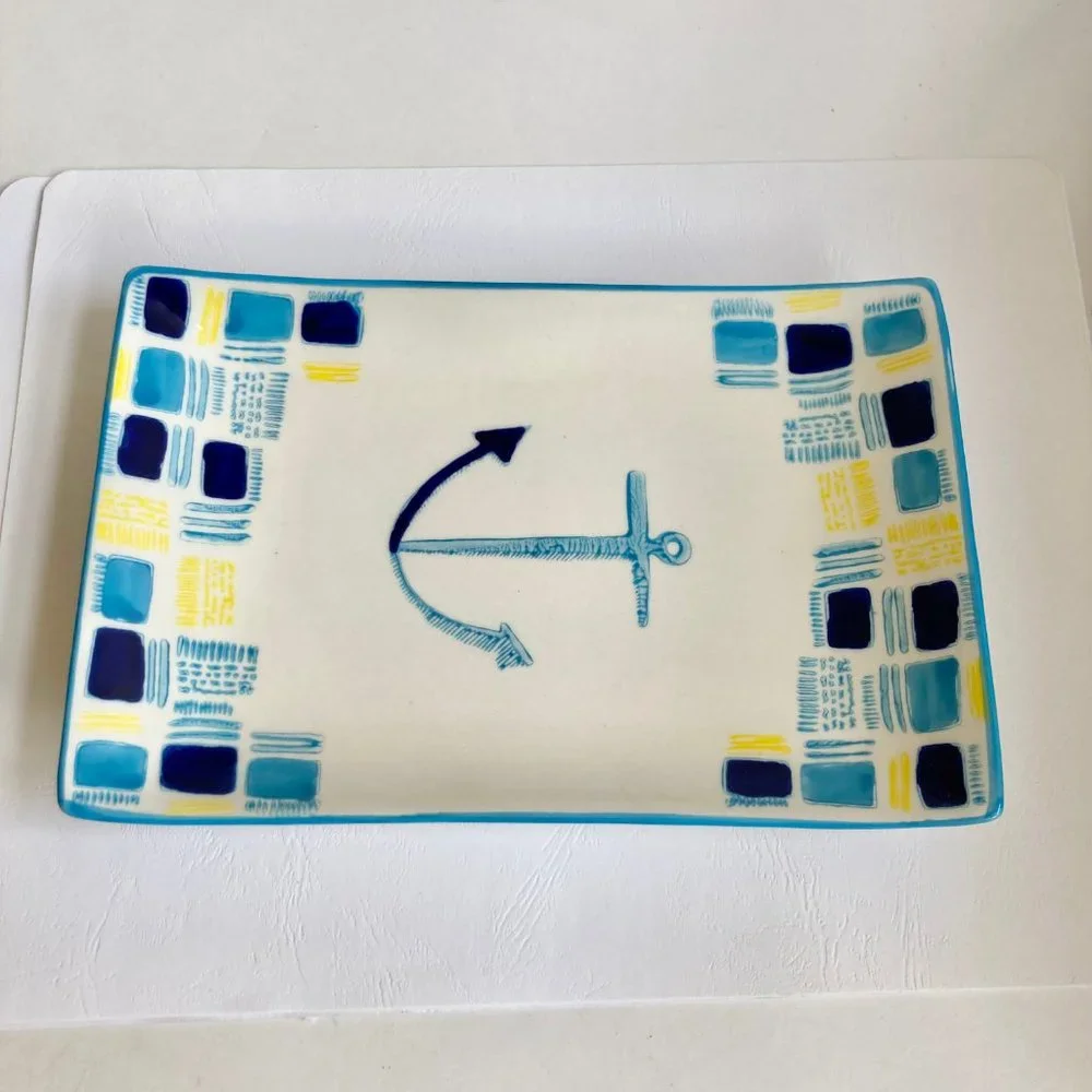 West Elm Collector's Editions Ceramic Trinket Dish Serving Tray Nautical Anchor